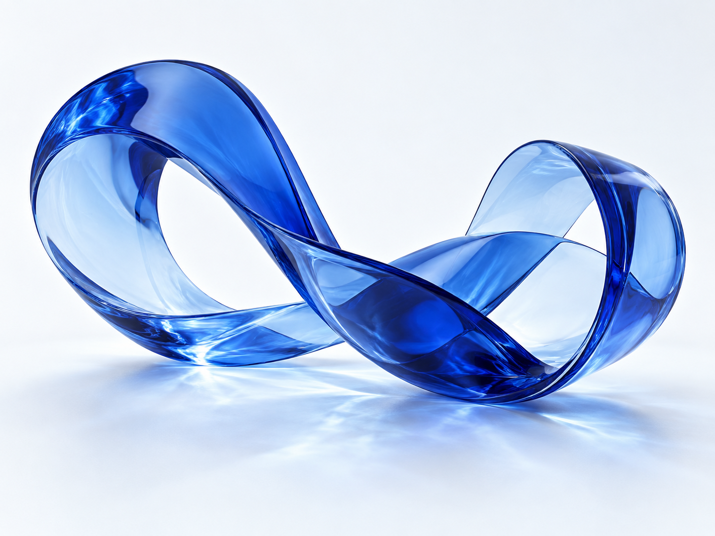 A translucent cobalt-blue glass ribbon forming an open, connected sculpture